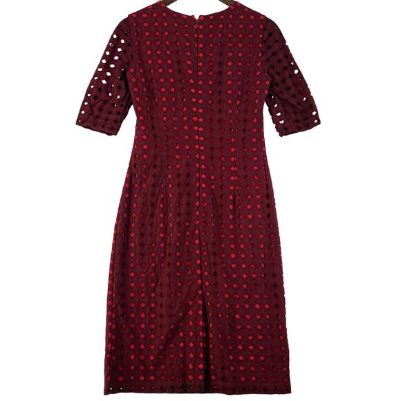 Maiocchi Broderie Anglaise Dress Women’s SZ 8 Burgundy Cotton Red Lining - Picture 2 of 15